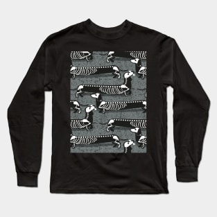 Spooktacular long dachshunds skeleton // pattern // green grey background skeleton dogs Long Sleeve T-Shirt